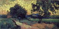Gogh, Vincent van - Field with Trees and the Chateau of Auvers at Sunset